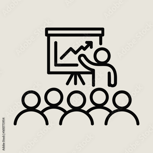 Business presentation with rising graph and attentive audience icon