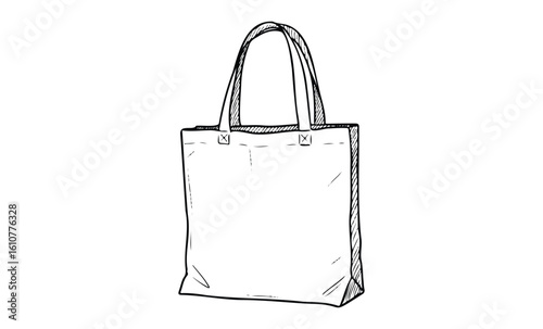 Hand-drawn tote bag illustration with simple design and natural fabric texture. Vector retro hand drawn illustration