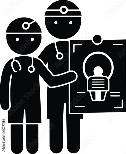 Medical Professionals Analyze MRI Machine Data Vector Illustration