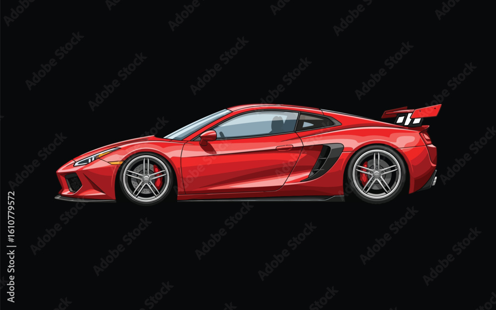 Fototapeta premium Red sports car on dark background