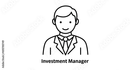 Investment Manager Icon: A minimalist line drawing of an investment manager, conveying professionalism and expertise through simple yet impactful visual cues.