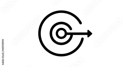 Arrow Through Target: A minimalistic graphic of an arrow piercing through the center of a target, symbolizing precision, goal achievement and success. 