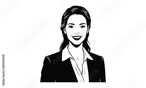 Asian female adult in professional attire sketch. Vector retro hand drawn illustration