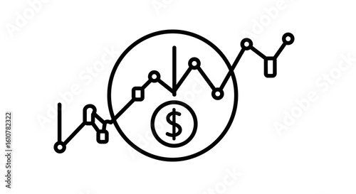 Financial Decline Illustrated: A stark graphic representing a downward trend in finances, symbolized by a declining graph with a dollar sign, signifying economic downturn or financial loss.