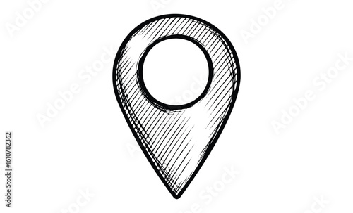 Sketch of a location pin icon in black and white. Vector retro hand drawn illustration