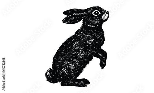 Hand-drawn black rabbit illustration. Vector retro hand drawn illustration