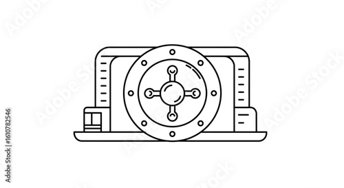 Safe Door: a conceptual illustration of the door, security, protection, money, financial and safety in monochrome.