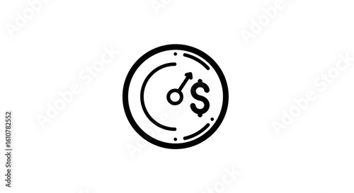 Time is Money Concept: A minimalist monochrome icon, blending the concepts of time and finance, encapsulates the value of time and efficiency in the financial world.