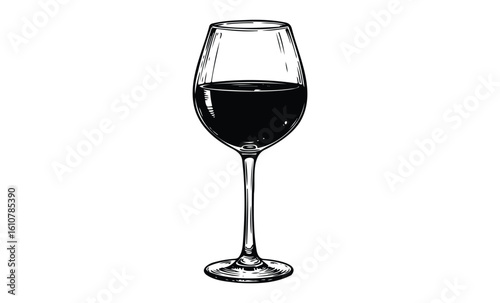 Elegant red wine glass sketch with intricate details. Vector retro hand drawn illustration