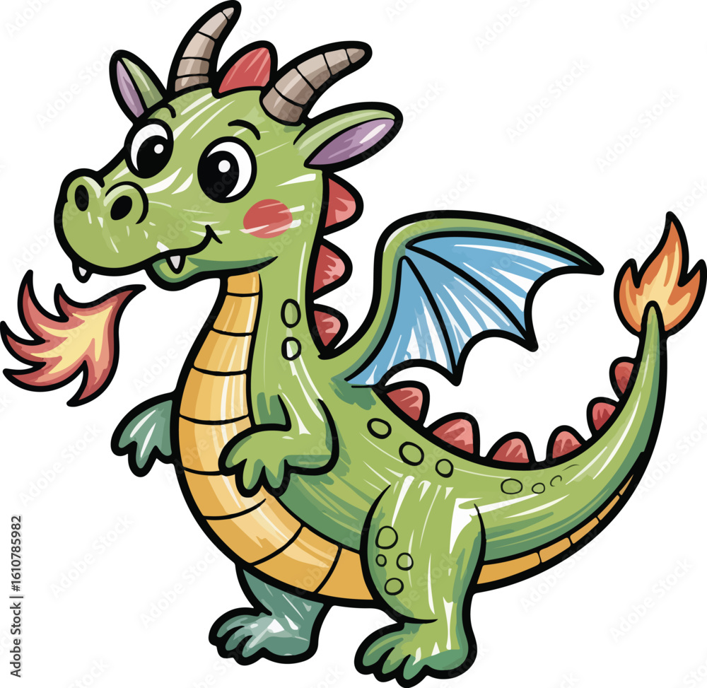 Obraz premium fire-breathing dragon Crayon style transparent png vector