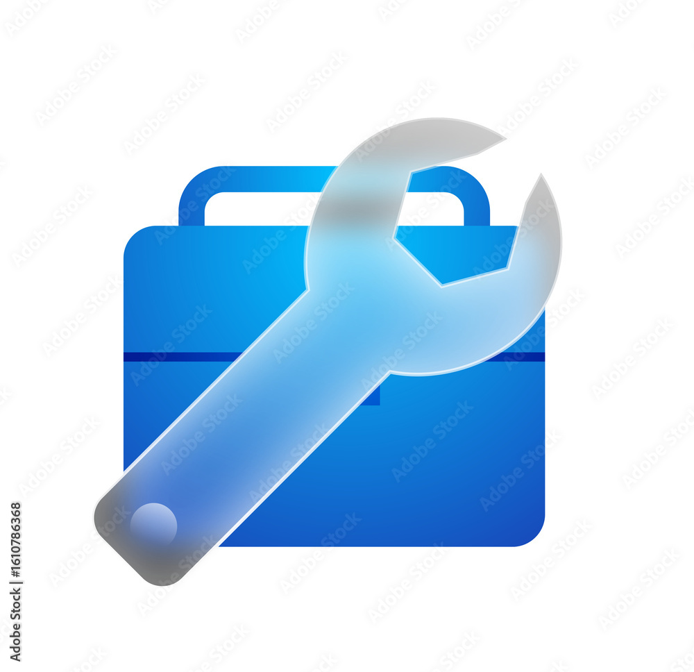 Abstract Blue Briefcase and Wrench: Modern Tech Support Solution Icon Abstract Blue Briefcase and Wrench: Modern Tech Support Solution Icon