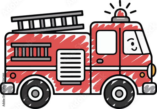 Fire Truck Crayon style transparent png vector