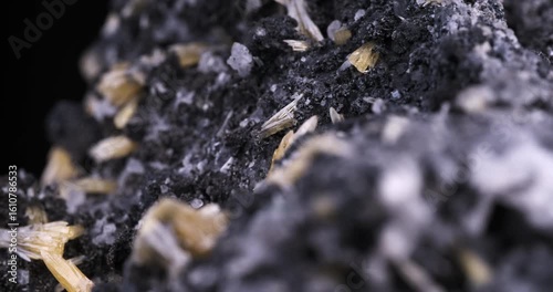 Mimetite crystal. Specimen from Tsumeb mine, Namibia. Micro footage extreme close-up. microscope mineral crystal photography for Scientific use.
