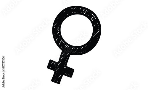 Black feminine gender symbol sketch. Vector retro hand drawn illustration