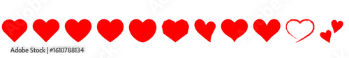 さまざまな赤いハートが並ぶベクター素材｜ハート、赤、シンボル、ベクター