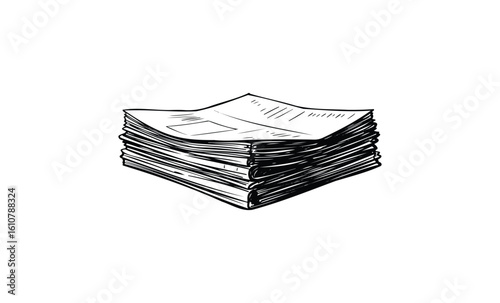 Stack of hand-drawn newspapers in black and white illustration. Vector retro hand drawn illustration