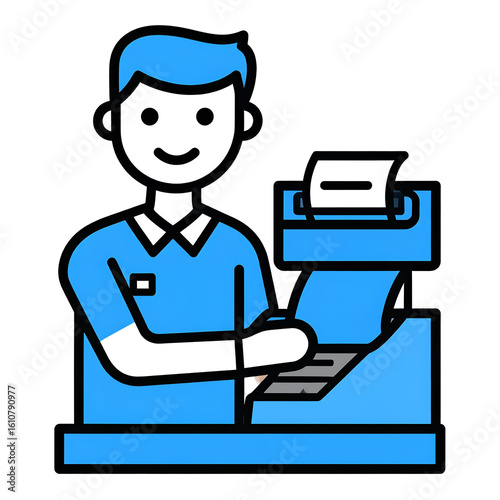 Blue Illustration of a Cashier