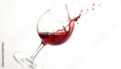 Dynamic Red Wine Splash in Elegant Glass on White Backdrop, High-Speed Photography