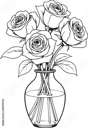 Drawing Flower Plant Coloring Pages for Kids and Adults Vector Printable Template on Transparent Background