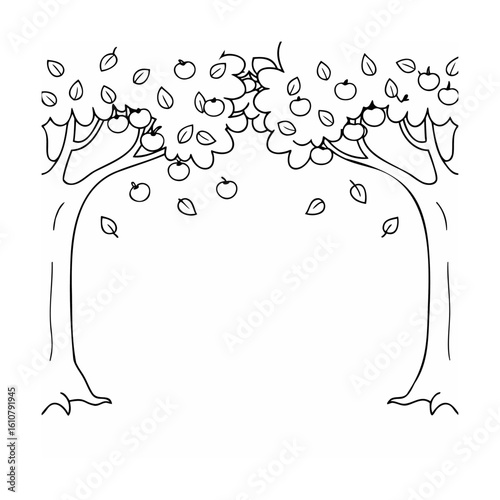 Two apple trees with falling leaves autumn nature