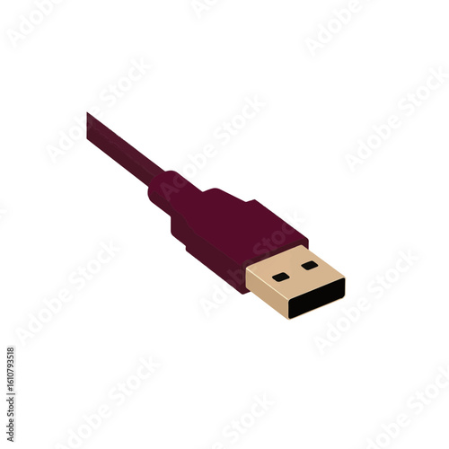 USB cable silhouette in burgundy and sand on white background, connectivity