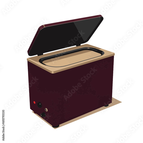Ultrasonic cleaner silhouette in burgundy and sand palette, modern appliance