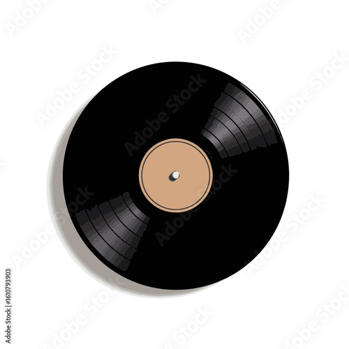 Stylish black vinyl record on white background, nostalgia in music