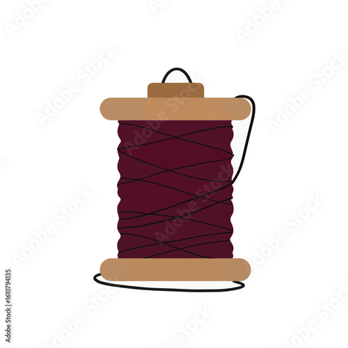 Black silhouette of sewing thread spool on white background, textile design
