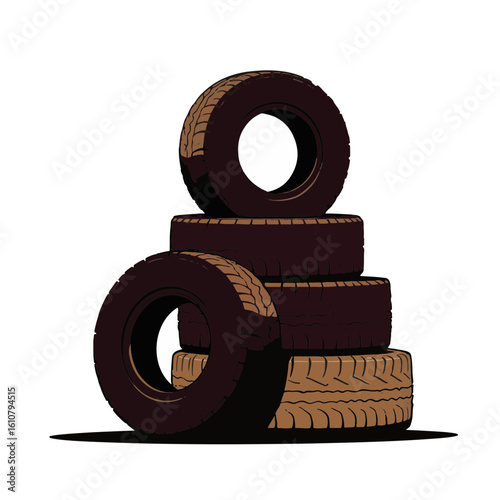 Stack of tires silhouette on white background, minimalistic design