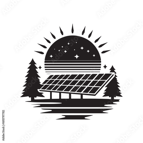 solar panel vector silhouette clip art logo design idea illustration. eco green energy power system collections.