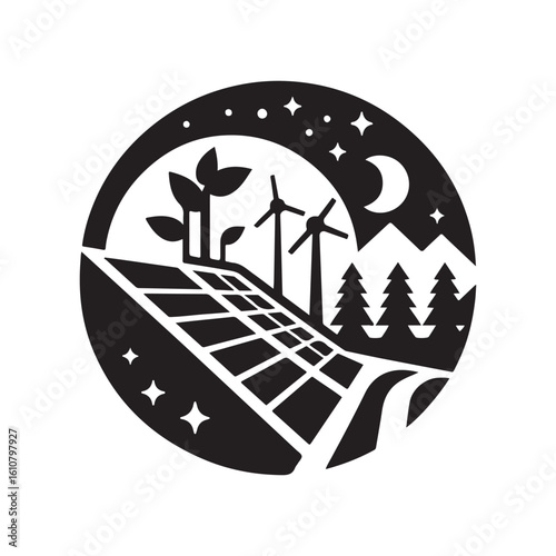 solar panel vector silhouette clip art logo design idea illustration. eco green energy power system collections.