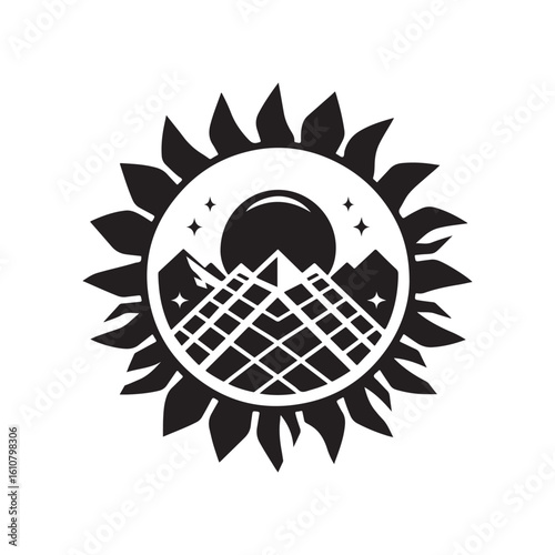 solar panel vector silhouette clip art logo design idea illustration. eco green energy power system collections.