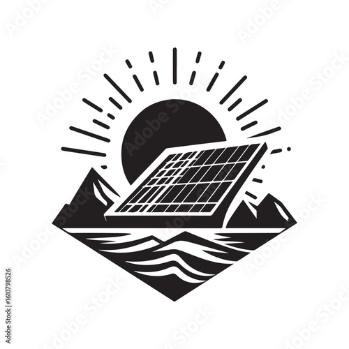 solar panel vector silhouette clip art logo design idea illustration. eco green energy power system collections.