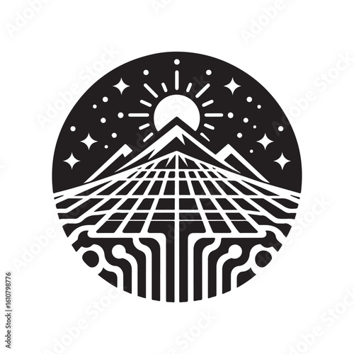 solar panel vector silhouette clip art logo design idea illustration. eco green energy power system collections.