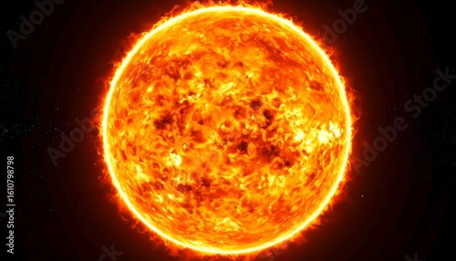 A fiery, detailed rendering of a star, showing its textured surface and intense heat