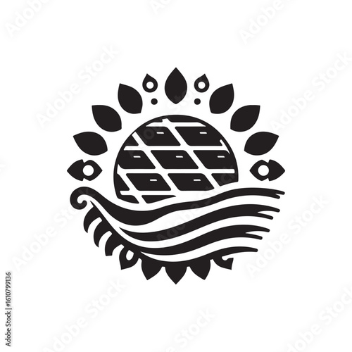 solar panel vector silhouette clip art logo design idea illustration. eco green energy power system collections.