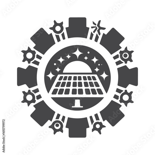 solar panel vector silhouette clip art logo design idea illustration. eco green energy power system collections.