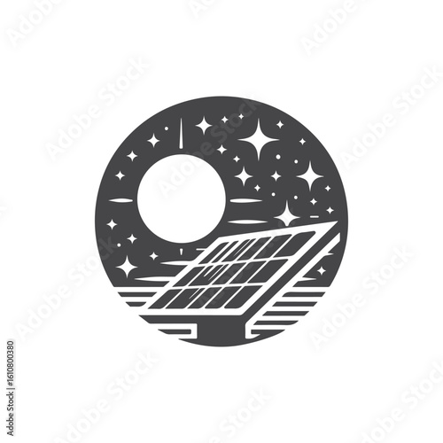 solar panel vector silhouette clip art logo design idea illustration. eco green energy power system collections.