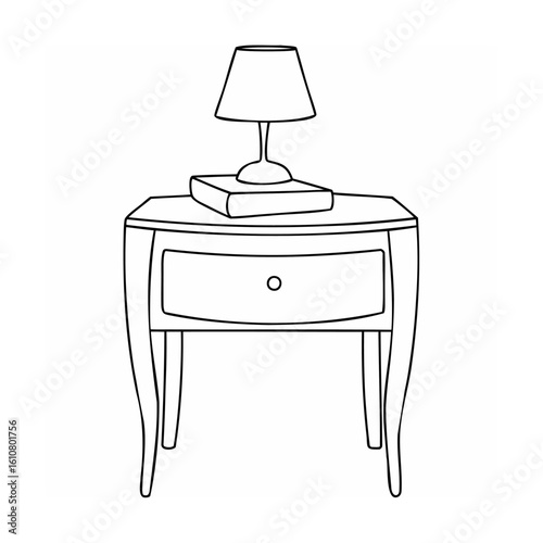 Elegant bedside table with lamp and book nightstand