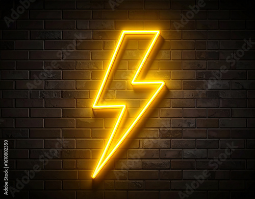 Neon Lightning Bolt Light: Glowing Electric Thunder Shape Sign in Bright Minimal Design for Energy, Power, and Modern Aesthetic Concepts