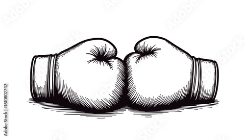 Boxing gloves illustrated in black and white sketch style  