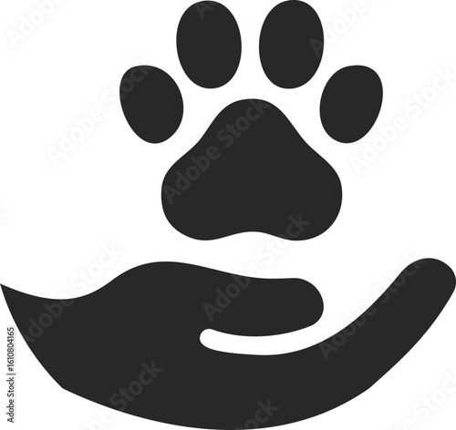 Paw in hand showing animal charity donation and volunteer support for pet care and community rescue