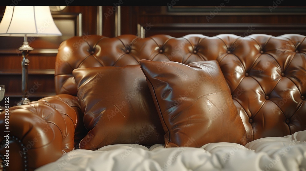Obraz premium Brown Leather Sofa with Pillows
