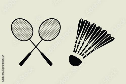 Hand drawn badminton rackets and shuttlecock illustration