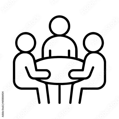 Team Meeting Icon in Black and White Outline Style