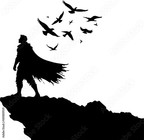 mountain man hiking, silhouette, vector bundle