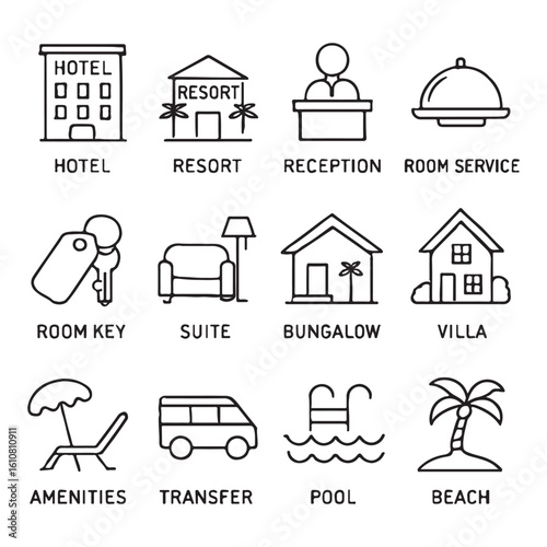 Resort Line Editable Icons set vector.