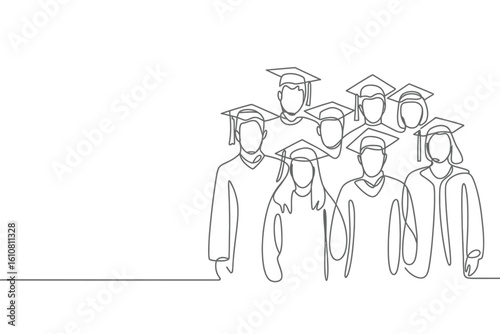 Group of diverse graduates in academic regalia celebrating graduation