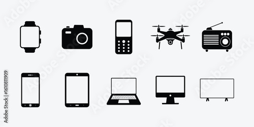 Modern Digital Devices Icons Set on White Background