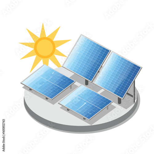 Solar panels generating clean energy from the sun on a white background